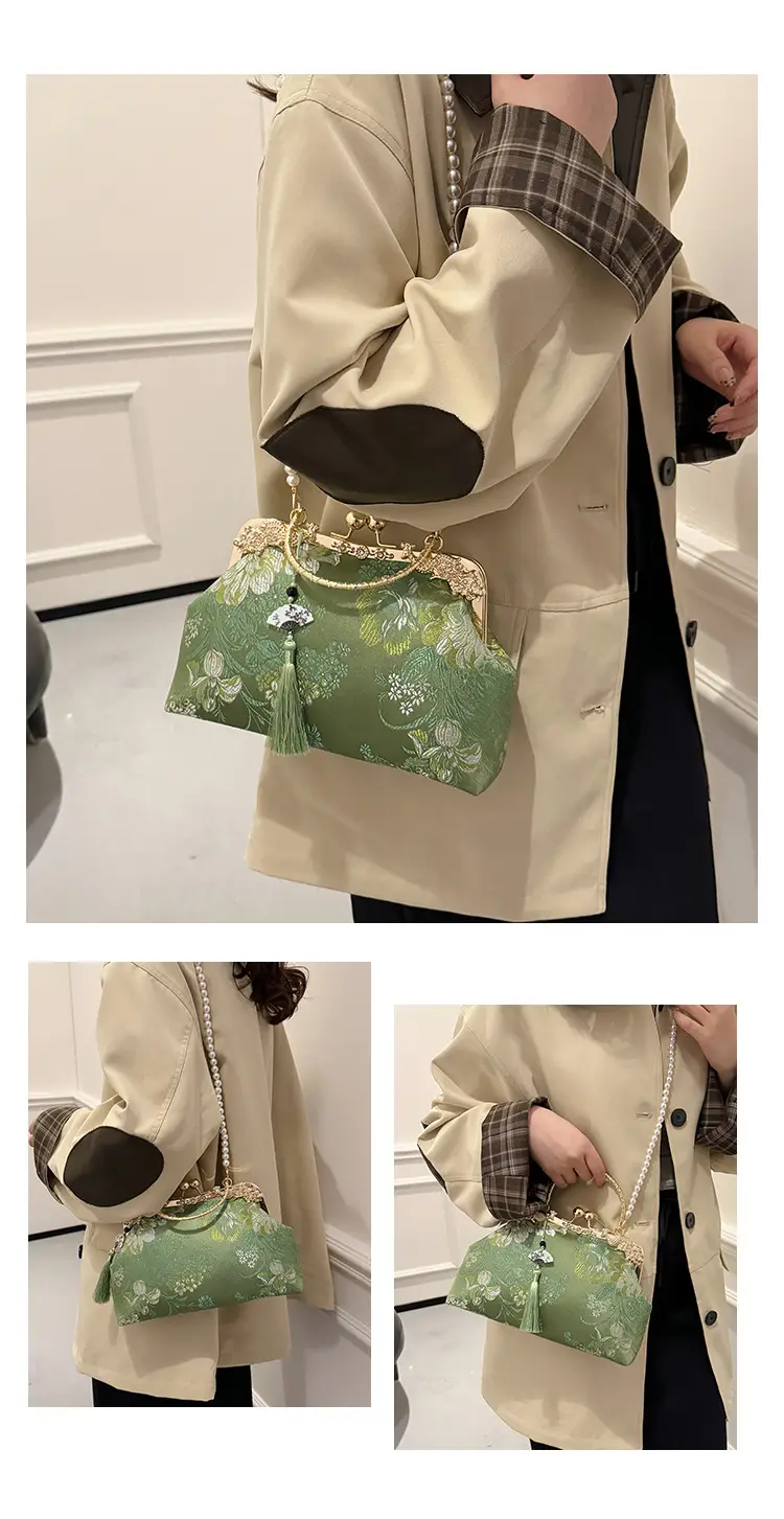 Green Embroidered Tassel Handbag for Women — feature 18