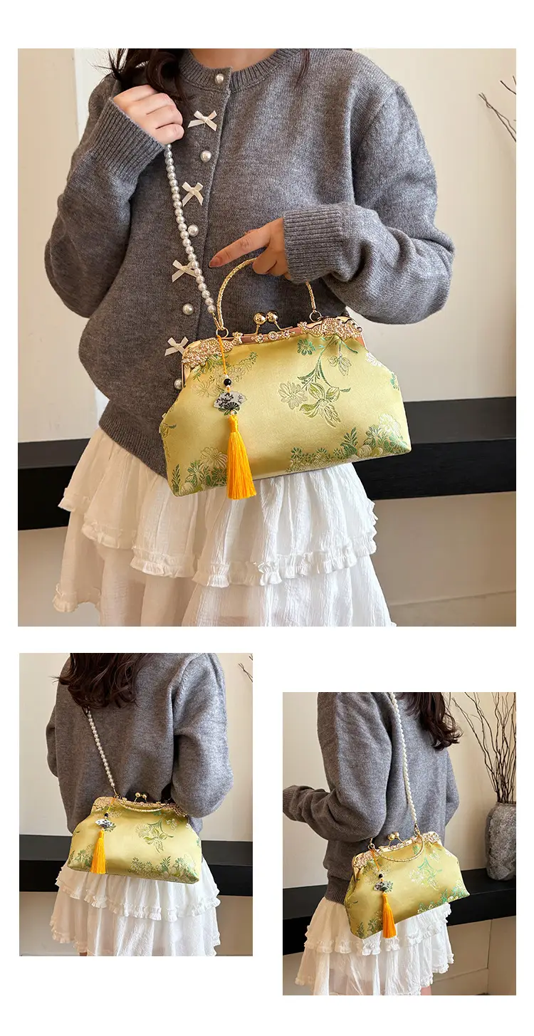 Green Embroidered Tassel Handbag for Women — feature 19