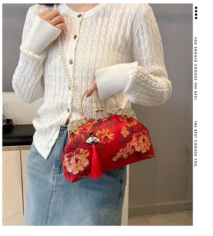 Green Embroidered Tassel Handbag for Women — feature 2