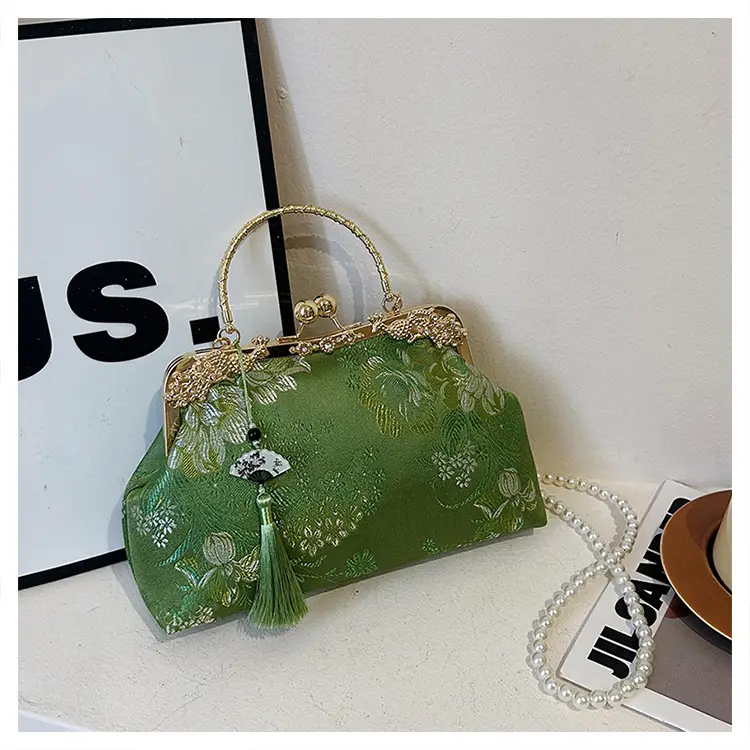 Green Embroidered Tassel Handbag for Women — feature 22