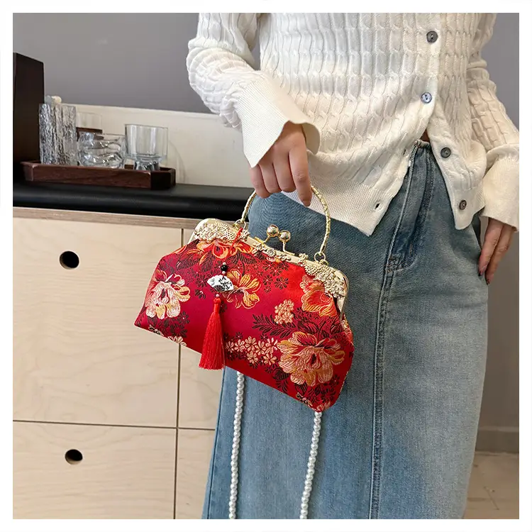 Green Embroidered Tassel Handbag for Women — feature 25