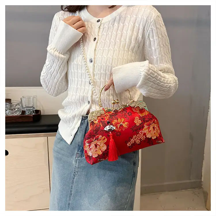Green Embroidered Tassel Handbag for Women — feature 27