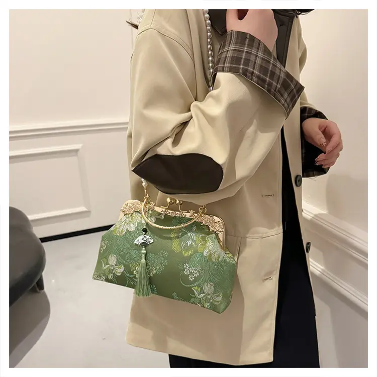 Green Embroidered Tassel Handbag for Women — feature 33