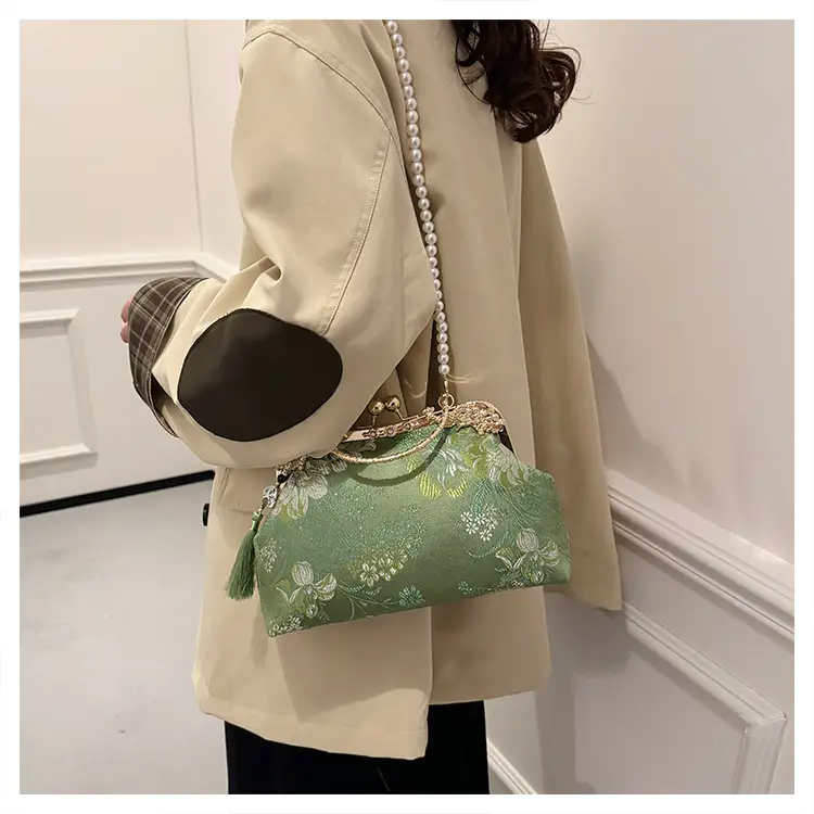 Green Embroidered Tassel Handbag for Women — feature 34