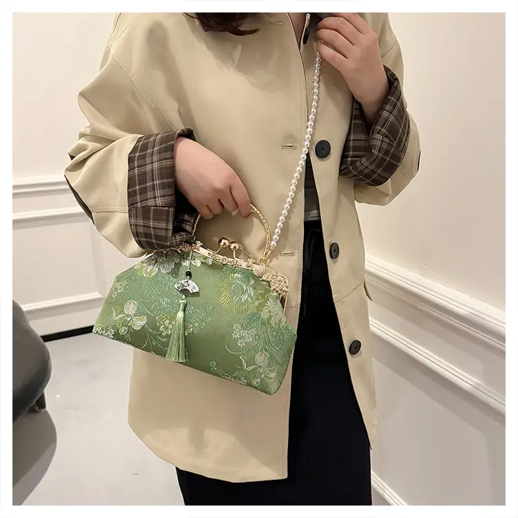 Green Embroidered Tassel Handbag for Women — feature 35