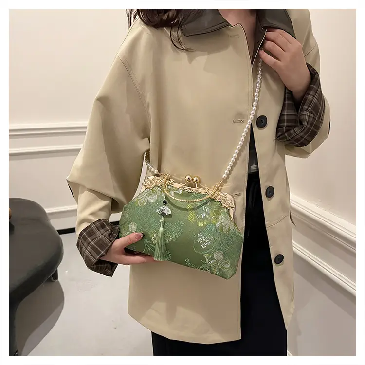 Green Embroidered Tassel Handbag for Women — feature 36