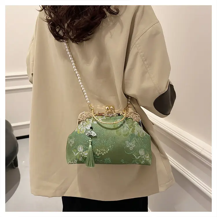Green Embroidered Tassel Handbag for Women — feature 37