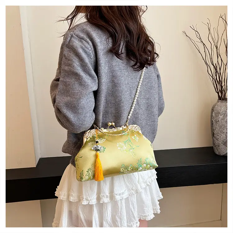 Green Embroidered Tassel Handbag for Women — feature 41