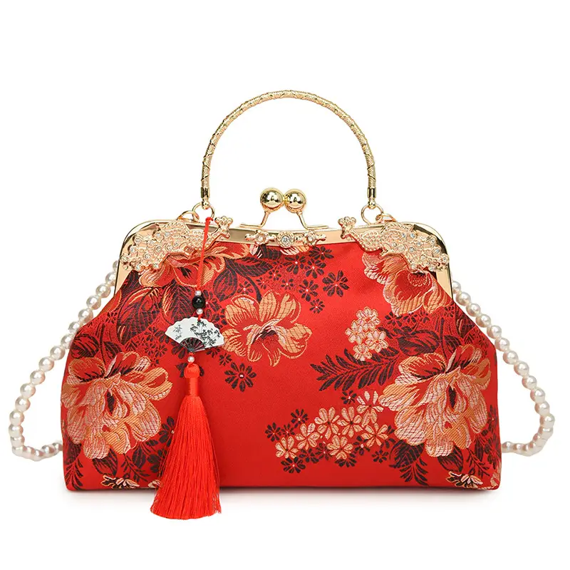 Green Embroidered Tassel Handbag for Women