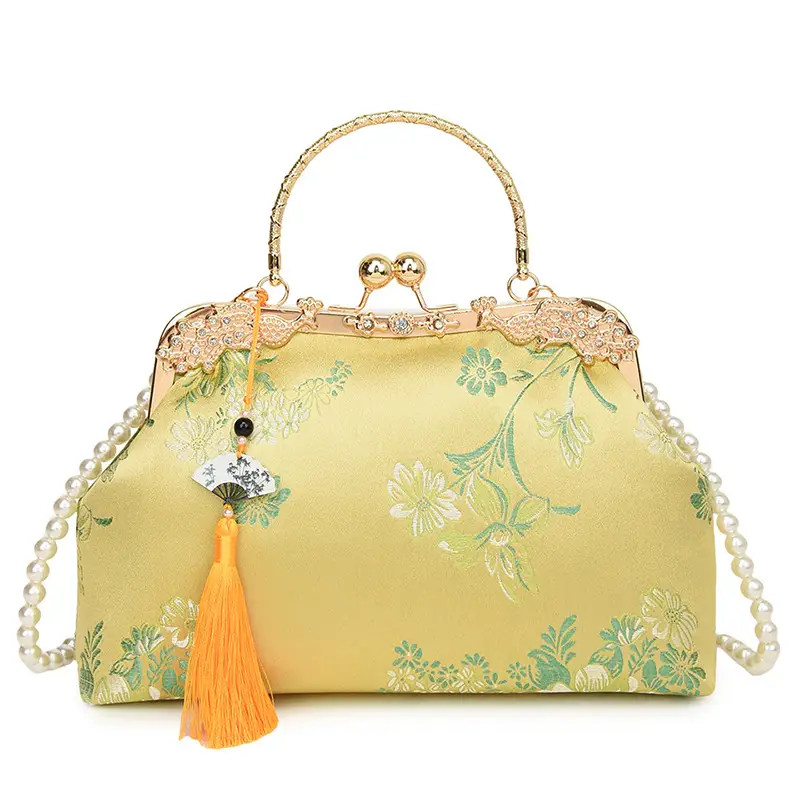 Green Embroidered Tassel Handbag for Women