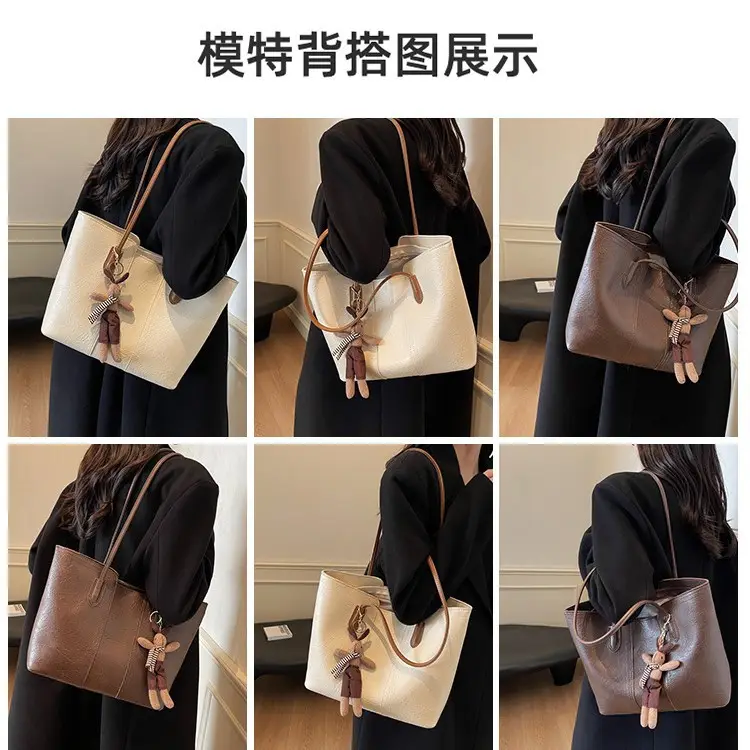 Women Retro Brown Leather Shoulder Bag with Tassel - Image 6