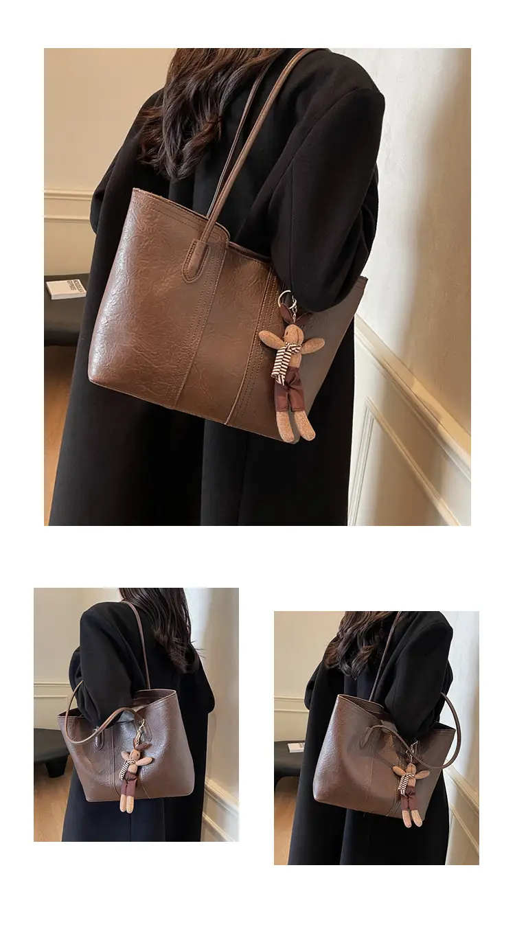 Women Retro Brown Leather Shoulder Bag with Tassel — feature 4