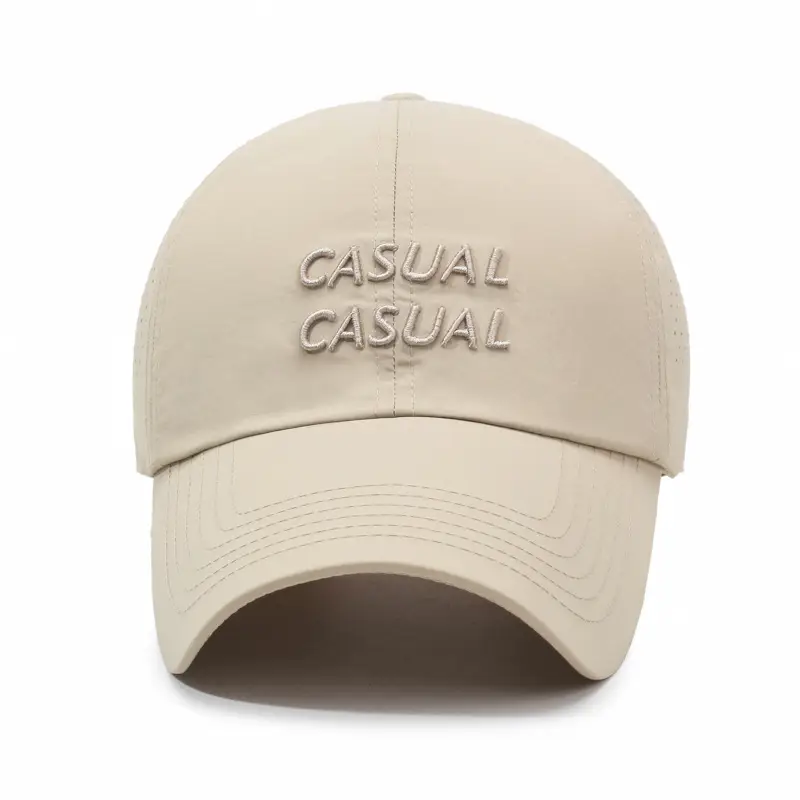 Casual Beige Baseball Cap with "Casual Casual" Embroidery - Image 9