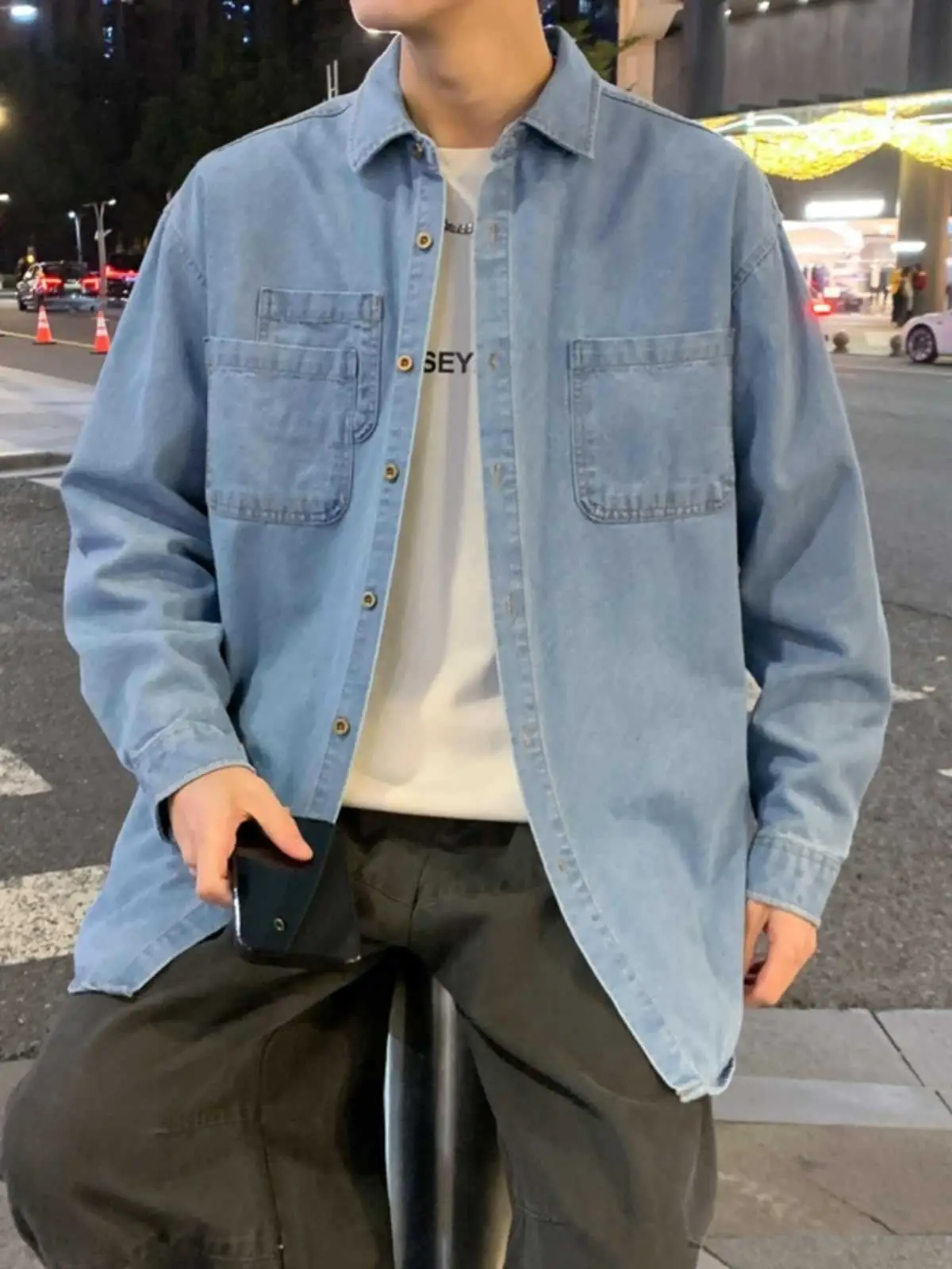 NASA Navy Denim Shirt Men Spring Autumn 2025