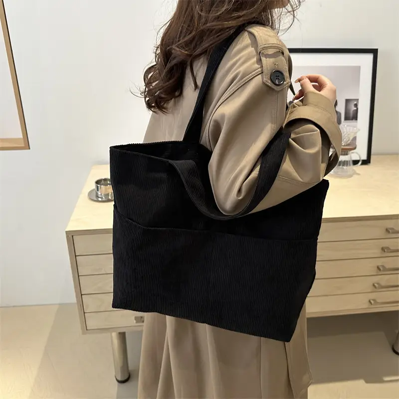 Brown Corduroy Canvas Student Shoulder Bag Large Capacity - Image 7