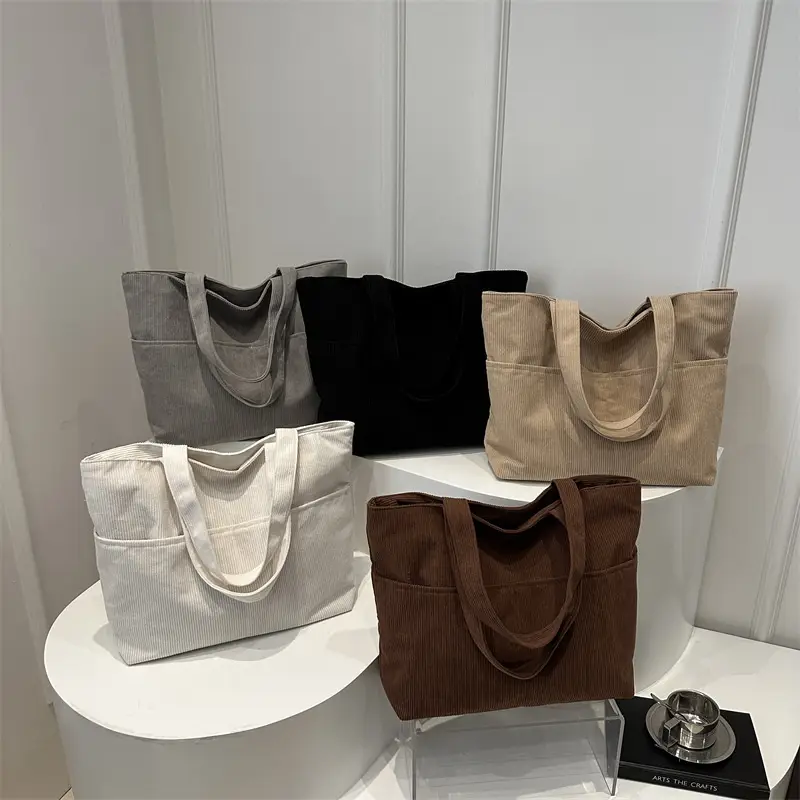 Brown Corduroy Canvas Student Shoulder Bag Large Capacity - Image 9