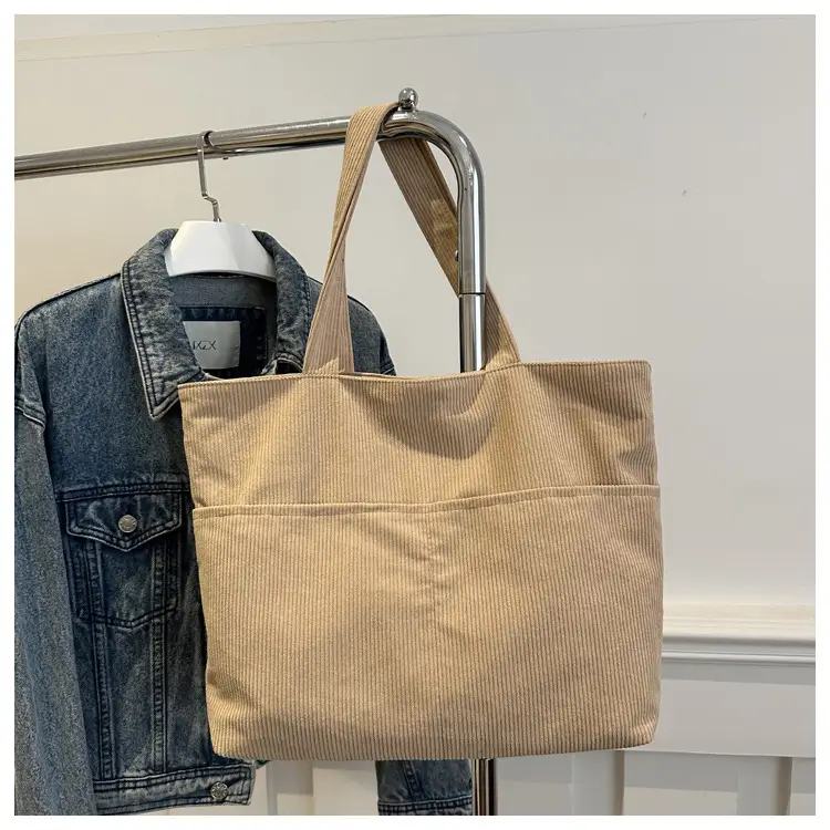 Brown Corduroy Canvas Student Shoulder Bag Large Capacity — feature 26