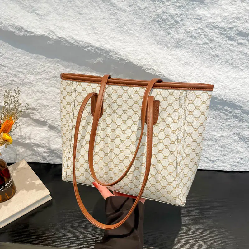 Women's Trendy Monogram Tote Bag with Leather Handles - Image 4