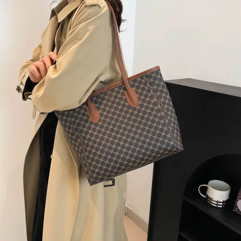 Women's Trendy Monogram Tote Bag with Leather Handles - Image 5