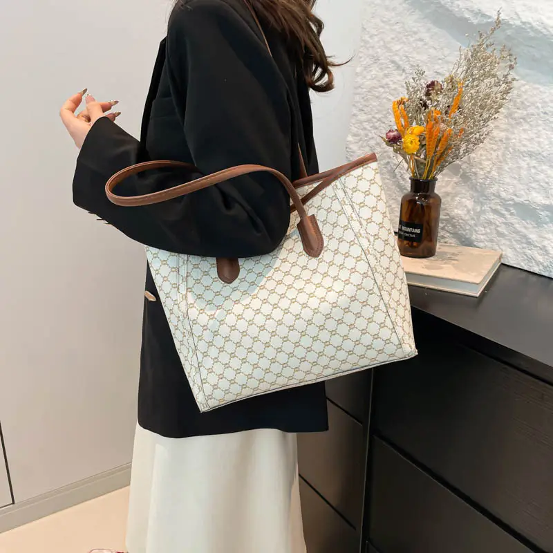 Women's Trendy Monogram Tote Bag with Leather Handles - Image 6