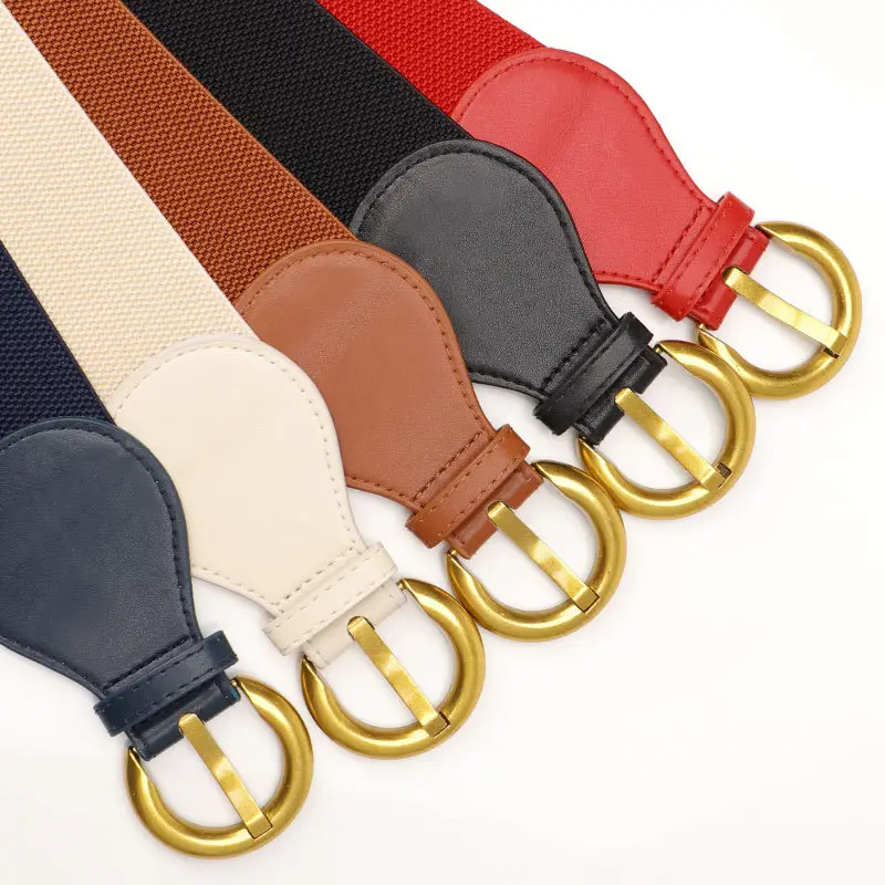 Women's Vintage Pin Buckle Elastic Waist Belt Brown - Image 6