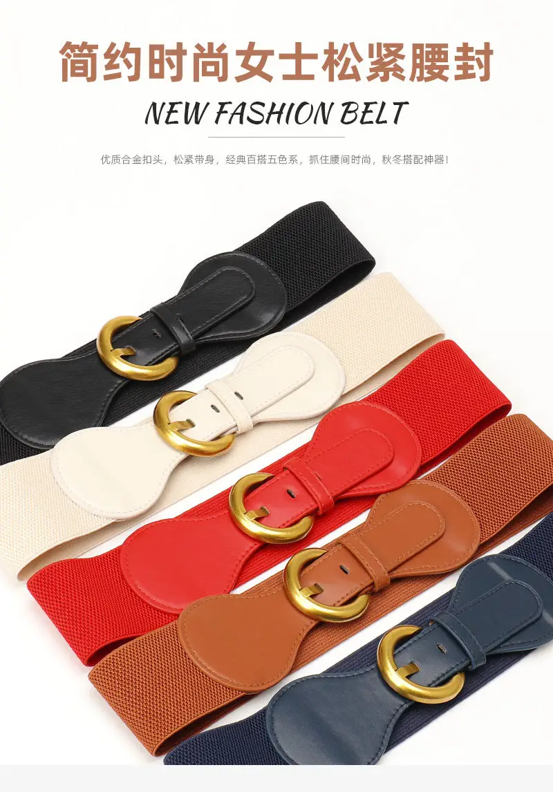 Women's Vintage Pin Buckle Elastic Waist Belt Brown — feature 11