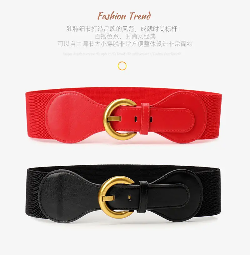 Women's Vintage Pin Buckle Elastic Waist Belt Brown — feature 12