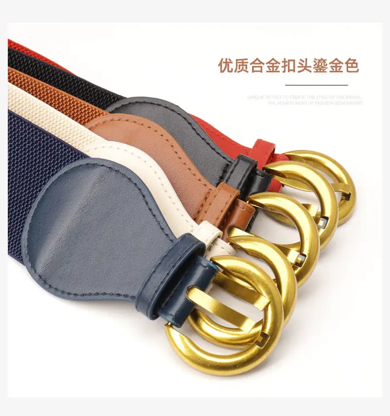 Women's Vintage Pin Buckle Elastic Waist Belt Brown — feature 13