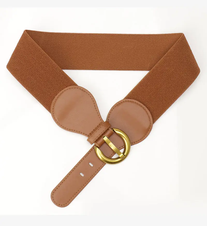 Women's Vintage Pin Buckle Elastic Waist Belt Brown — feature 18