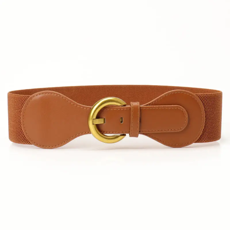 Women's Vintage Pin Buckle Elastic Waist Belt Brown - Image 2