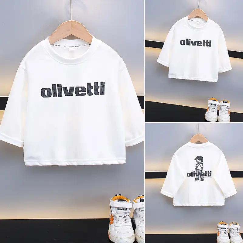 Boys Cotton Oliveetti Print Long Sleeve T-Shirt White 2025 - Image 3