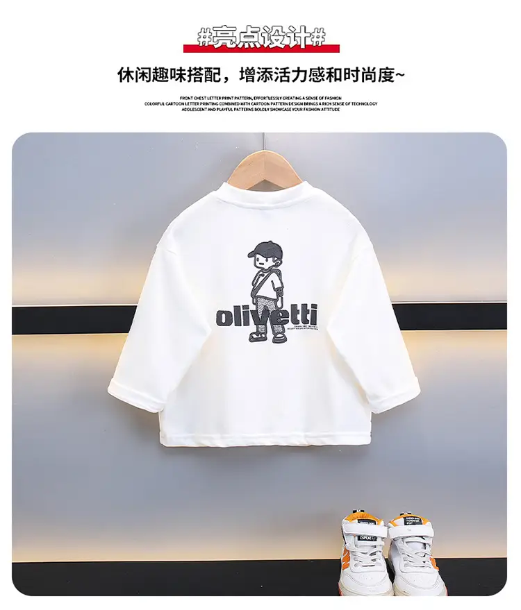 Boys Cotton Oliveetti Print Long Sleeve T-Shirt White 2025 — feature 2