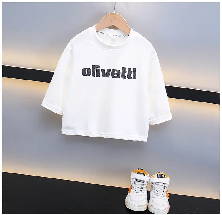 Boys Cotton Oliveetti Print Long Sleeve T-Shirt White 2025 — feature 8