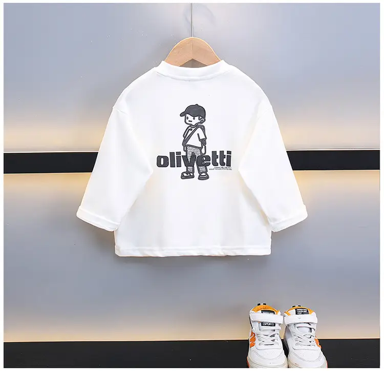 Boys Cotton Oliveetti Print Long Sleeve T-Shirt White 2025 — feature 9