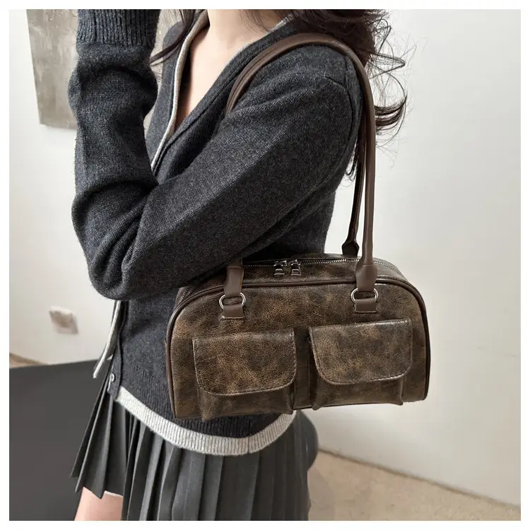 Vintage Brown Women's Shoulder Bag with 3 Pockets — feature 10