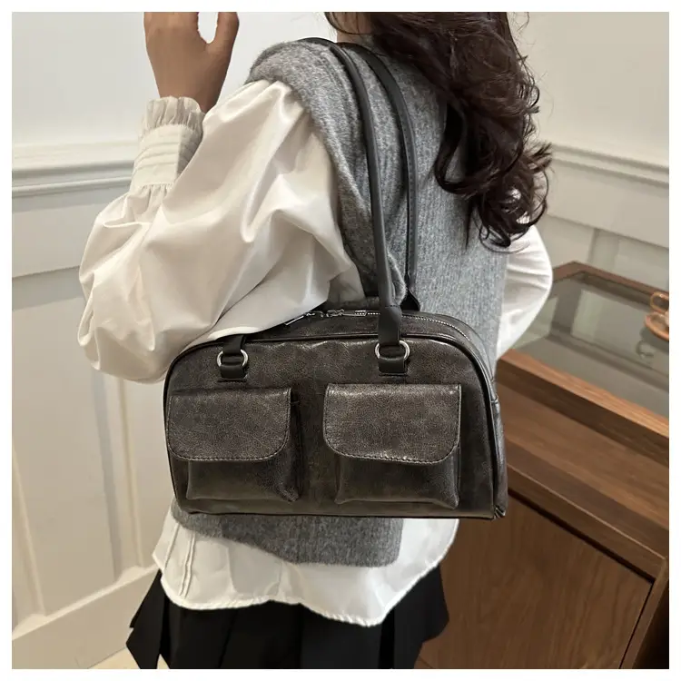 Vintage Brown Women's Shoulder Bag with 3 Pockets — feature 13