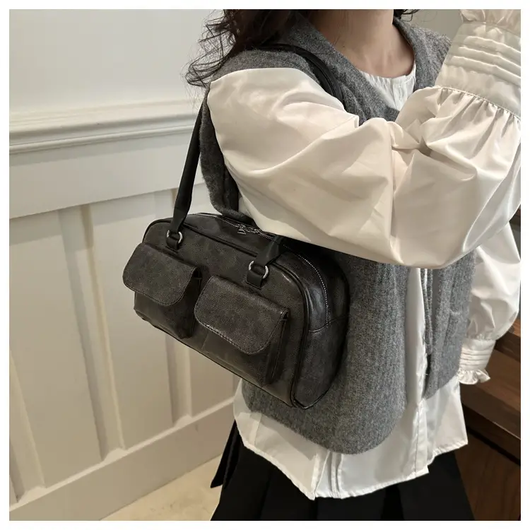 Vintage Brown Women's Shoulder Bag with 3 Pockets — feature 15