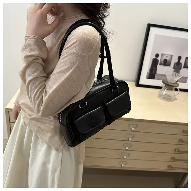 Vintage Brown Women's Shoulder Bag with 3 Pockets — feature 18