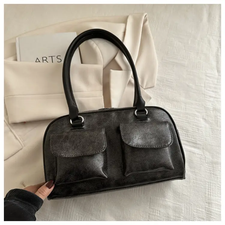 Vintage Brown Women's Shoulder Bag with 3 Pockets - Image 3