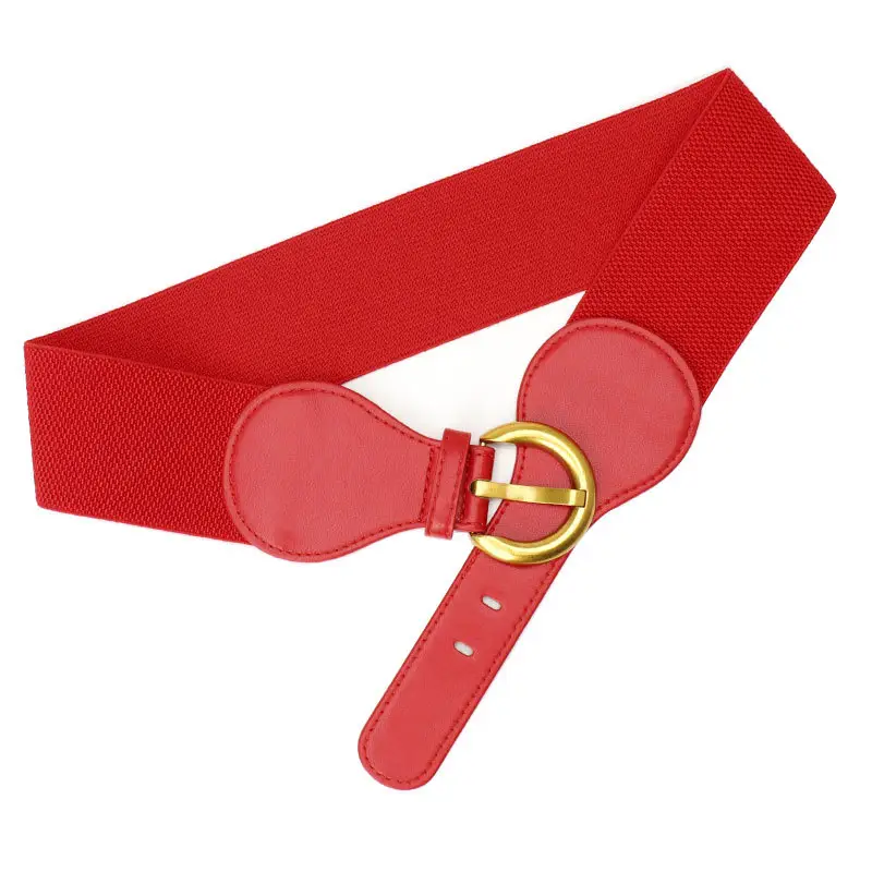 Women's Elastic Belt with Gold Buckle Black & White - Image 9