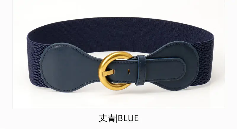 Women's Elastic Belt with Gold Buckle Black & White — feature 10