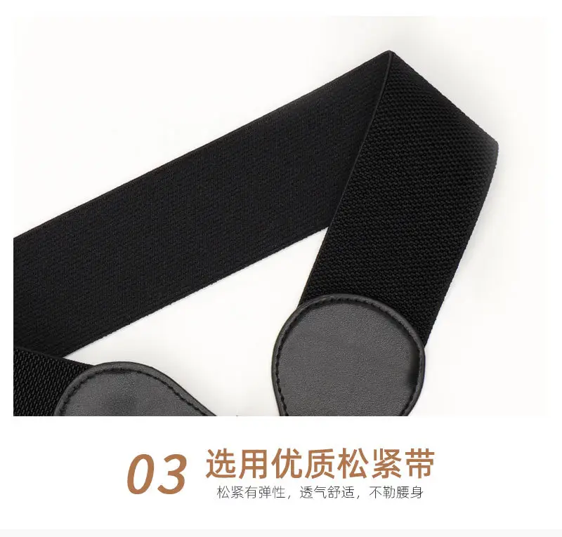 Women's Elastic Belt with Gold Buckle Black & White — feature 13