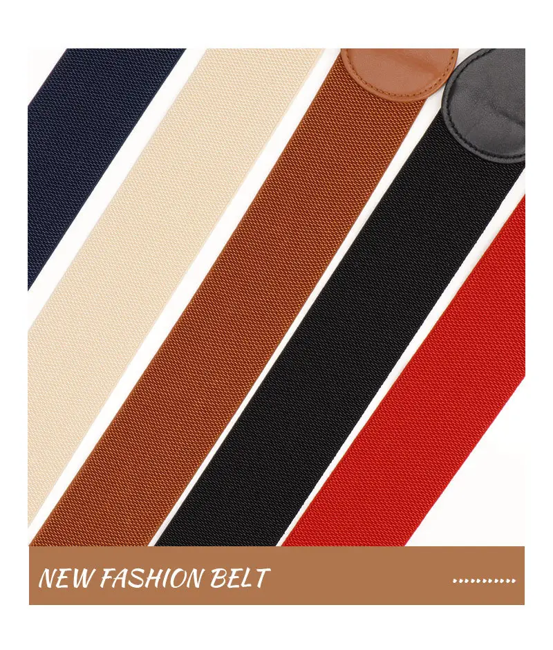 Women's Elastic Belt with Gold Buckle Black & White — feature 15
