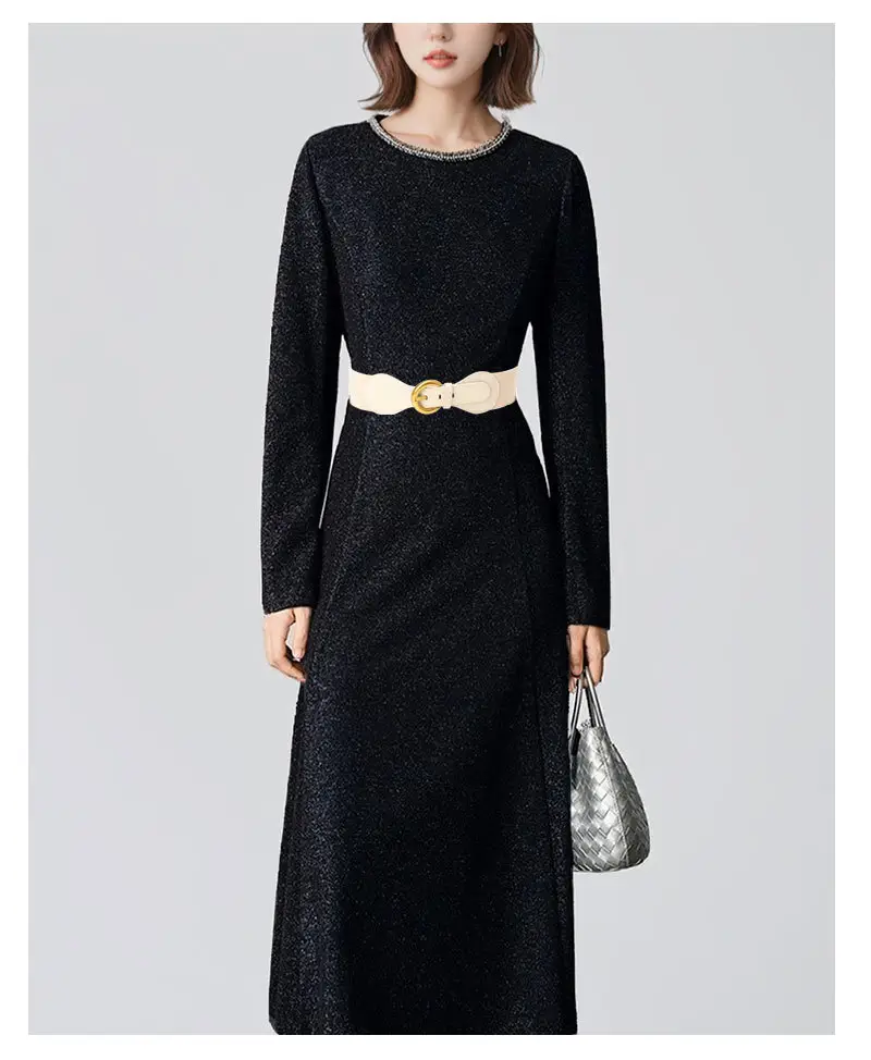 Women's Elastic Belt with Gold Buckle Black & White — feature 6