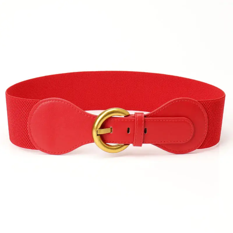 Women's Elastic Belt with Gold Buckle Black & White - Image 3
