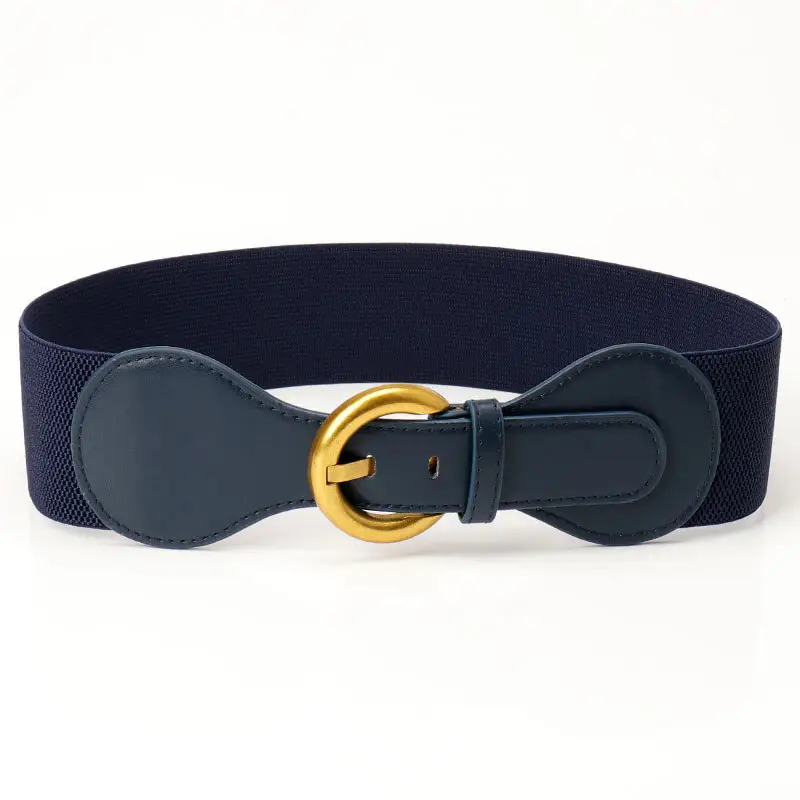 Women's Elastic Belt with Gold Buckle Black & White - Image 4