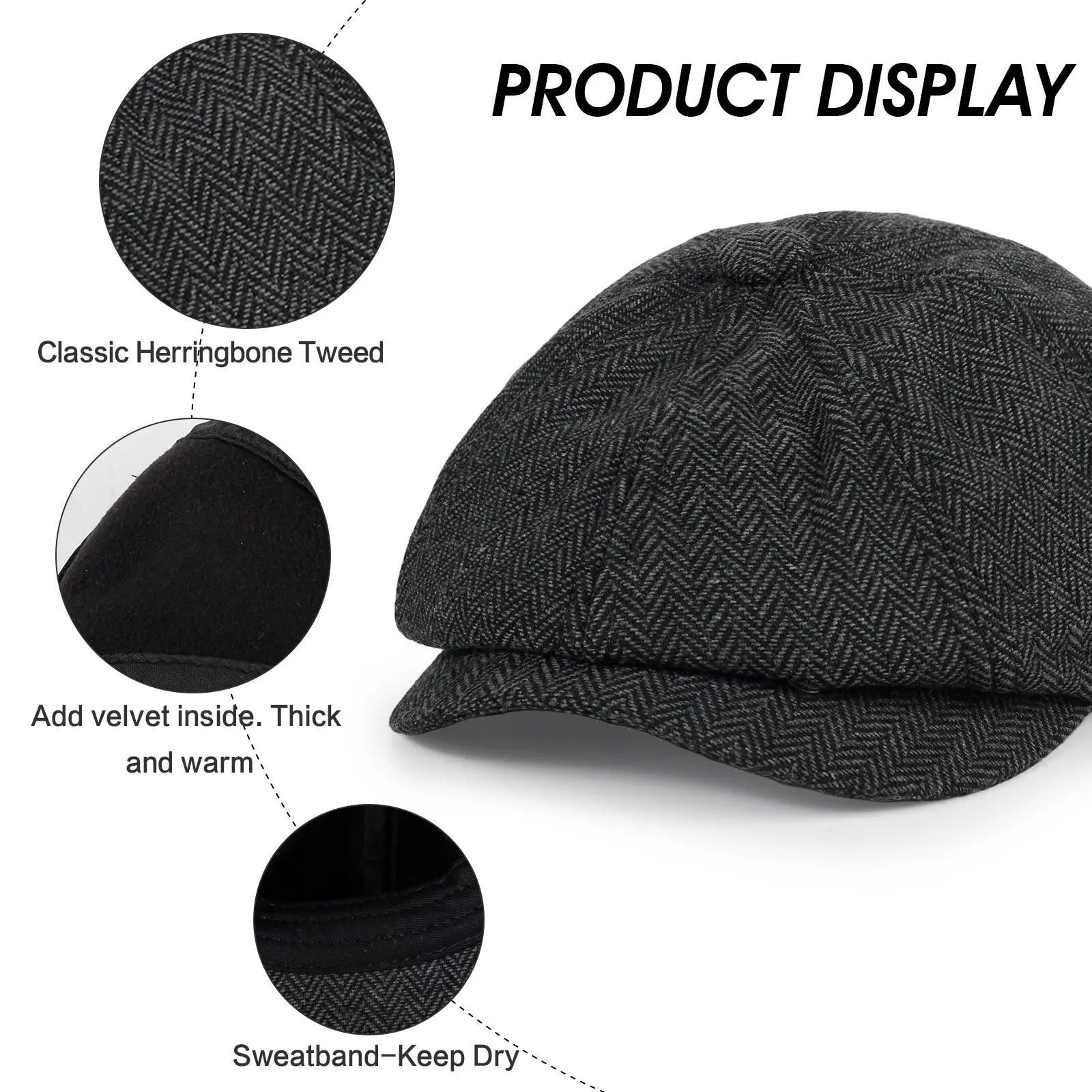 British Style Herringbone Cap for Boys Men Winter — feature 8