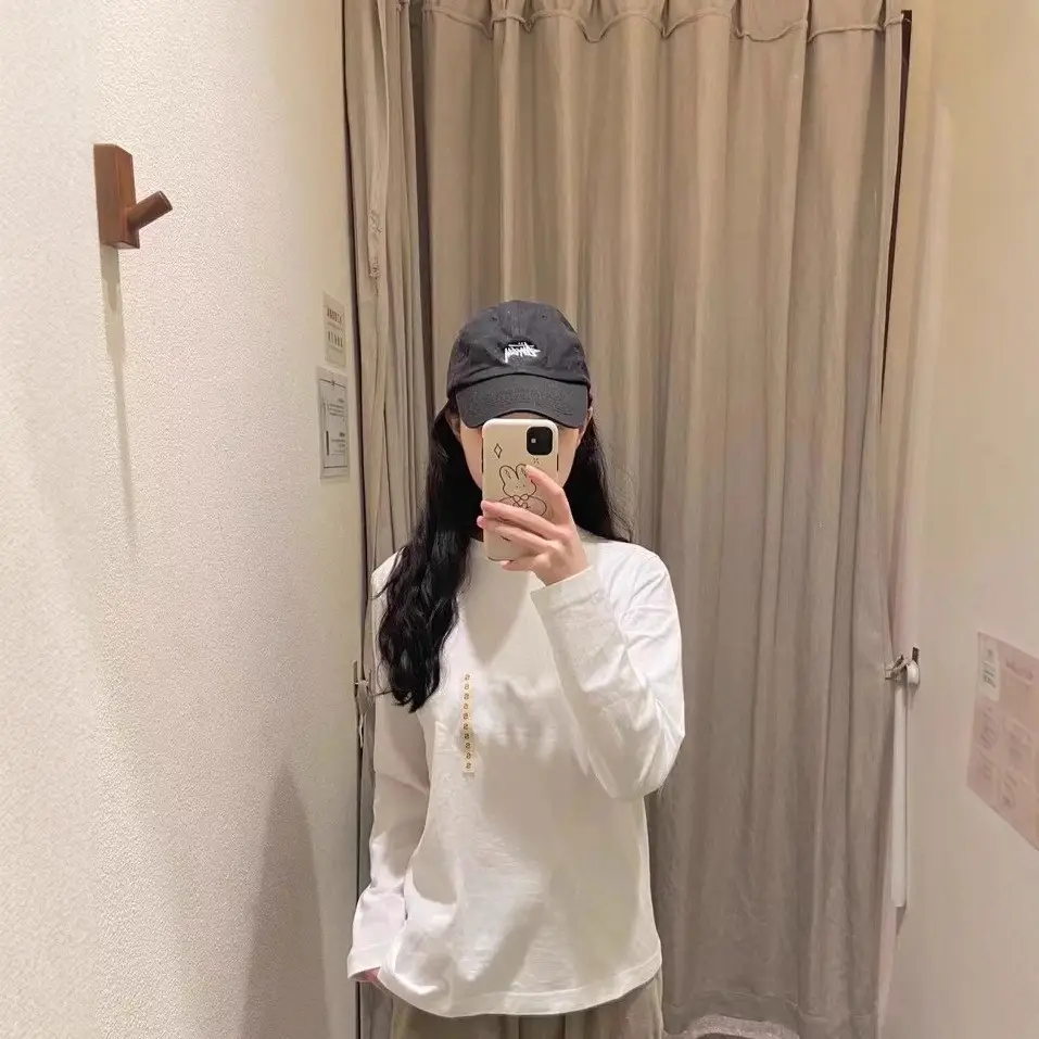 MJUNLQIOU Home Youjia Long Sleeve Base Shirt Black and White T-Shirt Cotton All-match Unisex Collar with Logo White