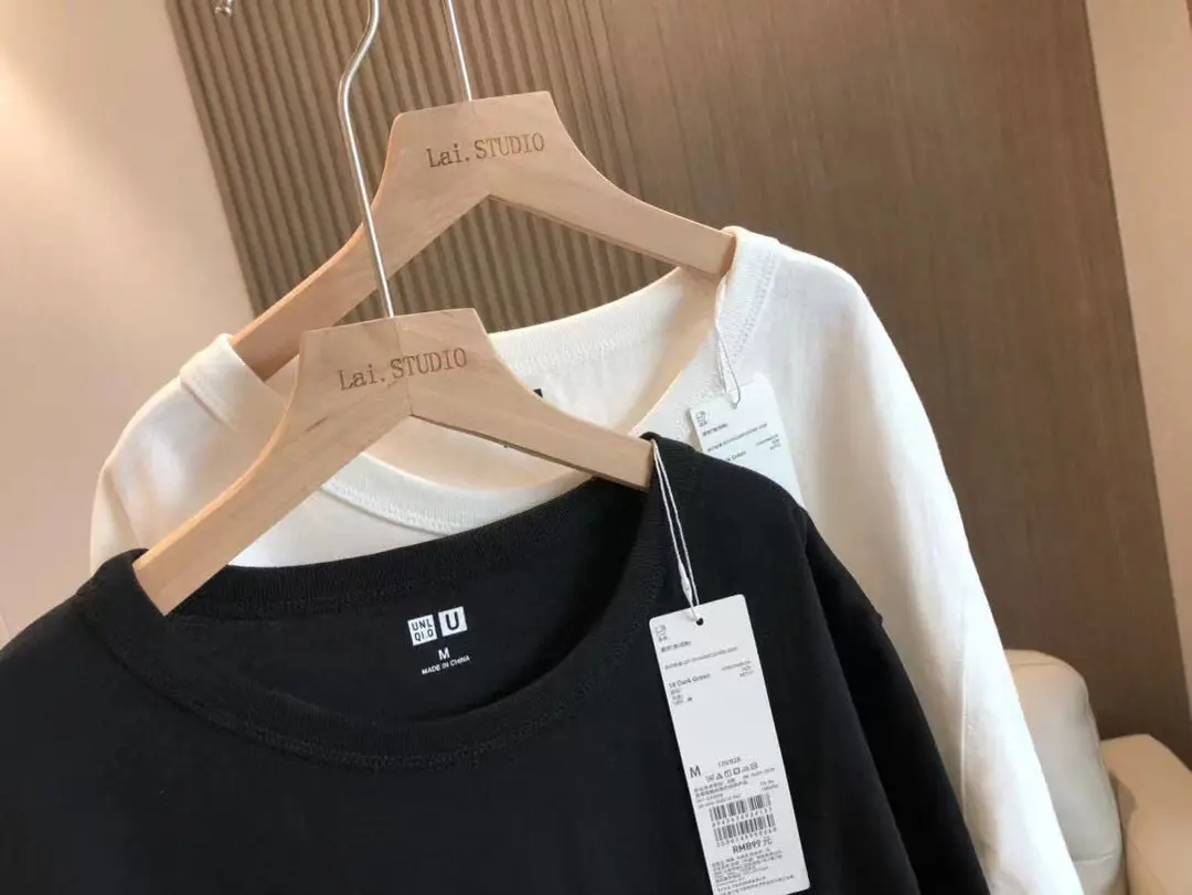 MJUNLQIOU Home Youjia Long Sleeve Base Shirt Black and White T-Shirt Cotton All-match Unisex Collar with Logo White — feature 1