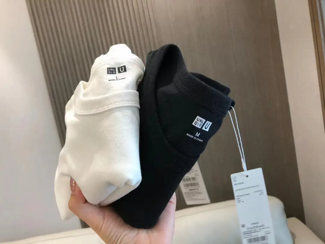 MJUNLQIOU Home Youjia Long Sleeve Base Shirt Black and White T-Shirt Cotton All-match Unisex Collar with Logo White — feature 5
